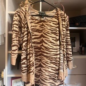 Ralph Lauren Tan and Brown Zebra Print Hoodie 2-piece Set